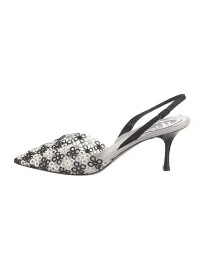 Pre-owned René Caovilla Lace Patterned Slingback Pumps In White
