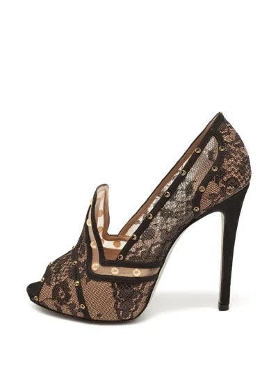 Pre-owned René Caovilla Lace Pearl-embellished Pumps In Black