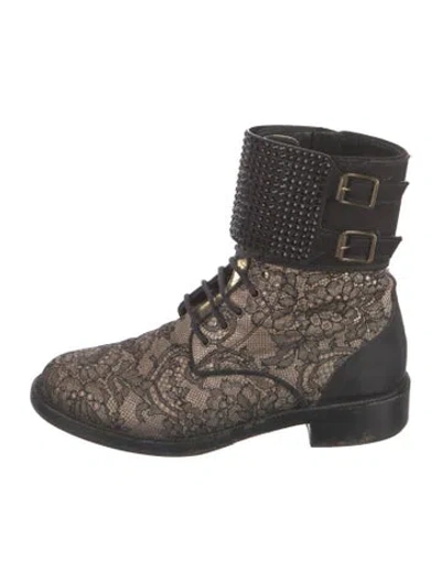 Pre-owned René Caovilla Lace Printed Combat Boots