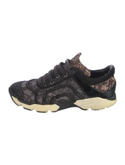 Pre-owned René Caovilla Lace Printed Sneakers In Black