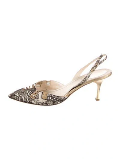 Pre-owned René Caovilla Lace Slingback Pumps In Gold/metallic/neutrals
