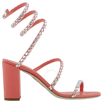 René Caovilla Rene Caovilla Ladies Coral Satin/crystal Ab Strass Embellished Heels In Pink