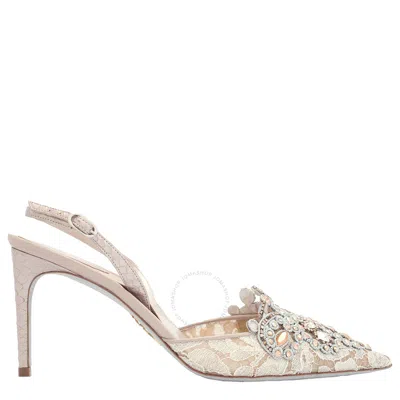 René Caovilla Veneziana 50mm Crystal Slingback Pumps In Beige