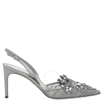 René Caovilla Rene Caovilla Ladies Grey Crystal-embellished Slingback Pumps In White