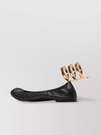 René Caovilla Lambskin Crystal Ballerina Shoes In Black