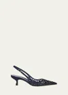 René Caovilla Laser-cut Suede Slingback Pumps In Blue Navy Suede J