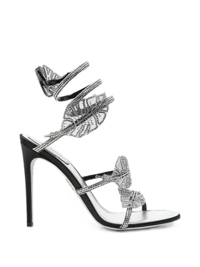 René Caovilla Leaf Crystal-embellished Heeled Sandals In Silver