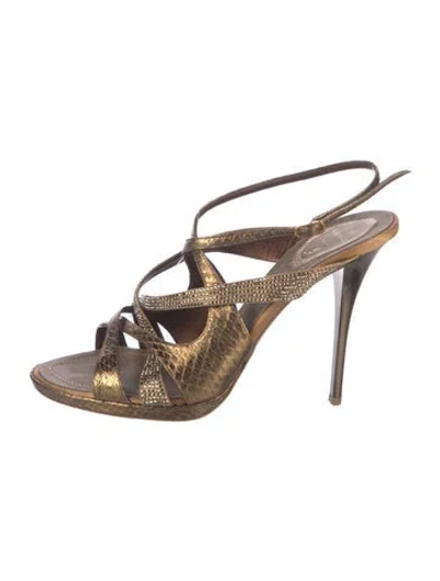 Pre-owned René Caovilla Leather Animal Print Pumps In Brown