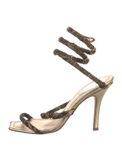 Pre-owned René Caovilla Leather Animal Print Sandals In Gold/metallic