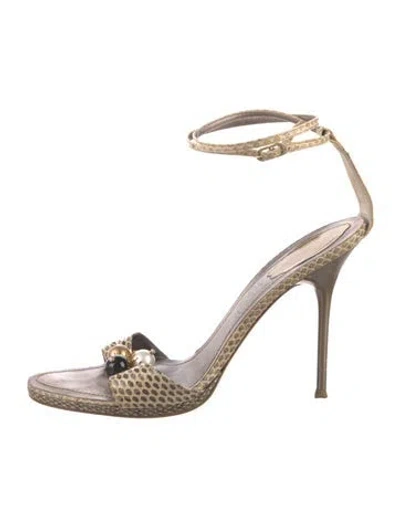 Pre-owned René Caovilla Leather Animal Print Sandals In Green