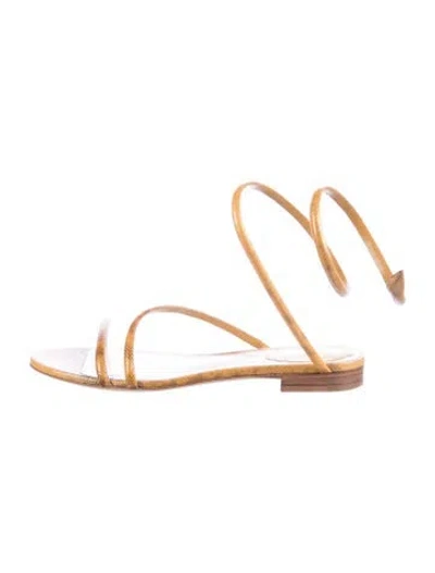 Pre-owned René Caovilla Leather Animal Print Sandals In Yellow