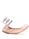 René Caovilla 10mm Juniper Leather Ballerina Flats In Pink/silver