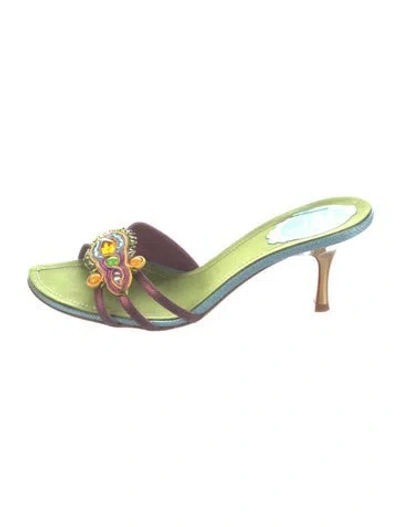 Pre-owned René Caovilla Leather Beaded Accents Sandals In Purple