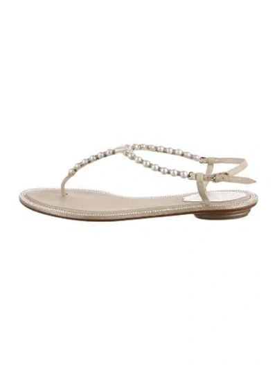 Pre-owned René Caovilla Leather Bow Accents Flats In Neutrals