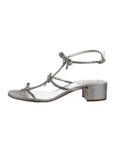 Pre-owned René Caovilla Leather Bow Accents Flats In Silver