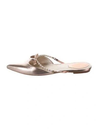 Pre-owned René Caovilla Leather Bow Accents Mules In Metallic/pink