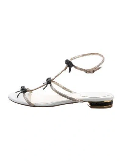 Pre-owned René Caovilla Leather Bow Accents Sandals In Neutrals