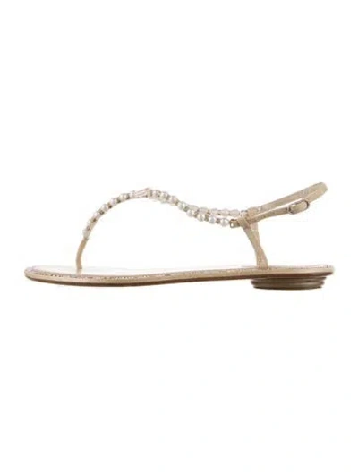 Pre-owned René Caovilla Leather Bow Accents Sandals In White