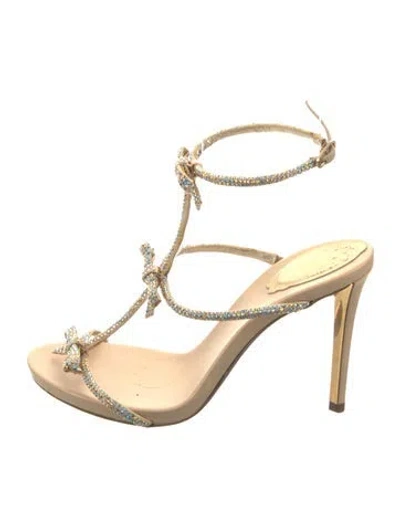 Pre-owned René Caovilla Leather Bow Accents T-strap Pumps In Neutral