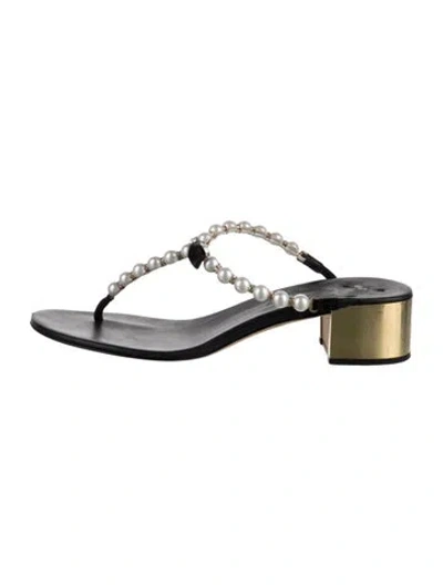 Pre-owned René Caovilla Leather Bow Accents T-strap Sandals In Black