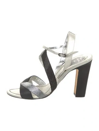 Pre-owned René Caovilla Leather Colorblock Pattern Slingback Sandals