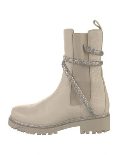 Pre-owned René Caovilla Leather Crystal Embellishments Boots In Neutral