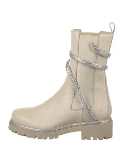 Pre-owned René Caovilla Leather Crystal Embellishments Boots In Neutrals