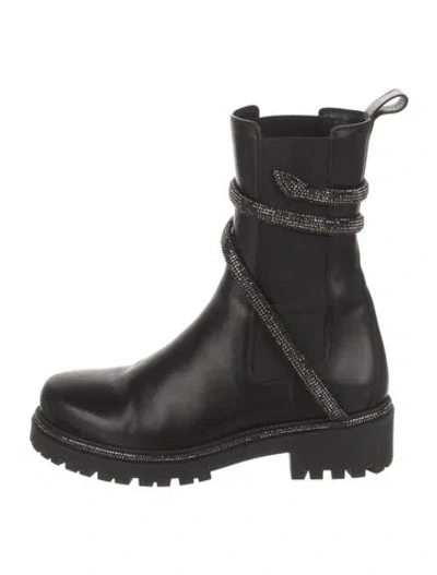 Pre-owned René Caovilla Leather Crystal Embellishments Chelsea Boots In Black