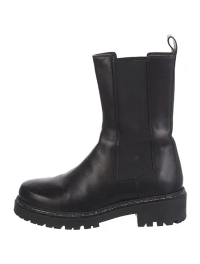 Pre-owned René Caovilla Leather Crystal Embellishments Chelsea Boots In Black