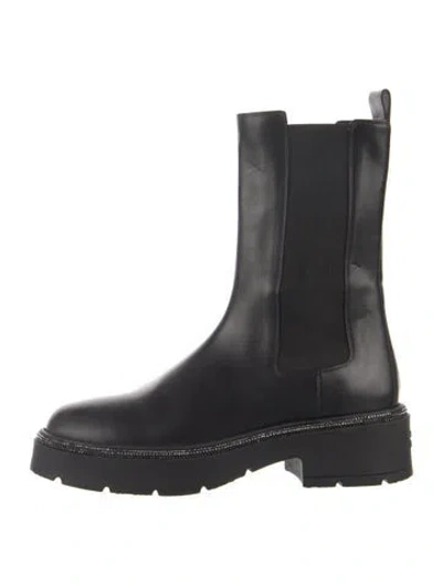 Pre-owned René Caovilla Leather Crystal Embellishments Chelsea Boots In Black
