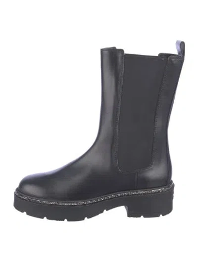Pre-owned René Caovilla Leather Crystal Embellishments Chelsea Boots In Blue