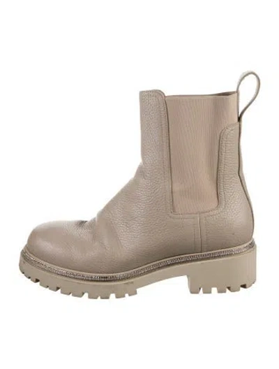 Pre-owned René Caovilla Leather Crystal Embellishments Chelsea Boots In Neutrals