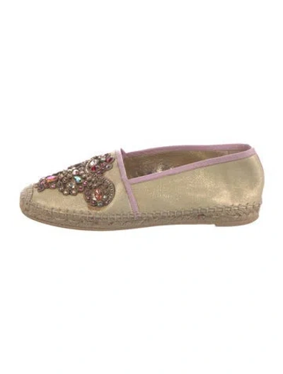 Pre-owned René Caovilla Leather Crystal Embellishments Espadrilles In Neutral