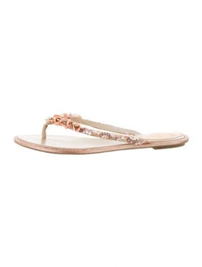 Pre-owned René Caovilla Leather Crystal Embellishments Flip Flops In Pink