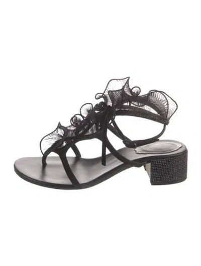 Pre-owned René Caovilla Leather Crystal Embellishments Gladiator Sandals In Black