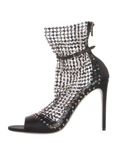 Pre-owned René Caovilla Leather Crystal Embellishments Gladiator Sandals In Black