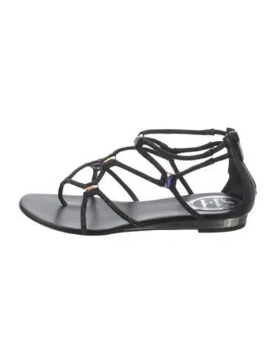 Pre-owned René Caovilla Leather Crystal Embellishments Gladiator Sandals In Black