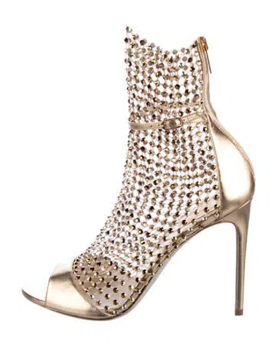Pre-owned René Caovilla Leather Crystal Embellishments Gladiator Sandals In Gold