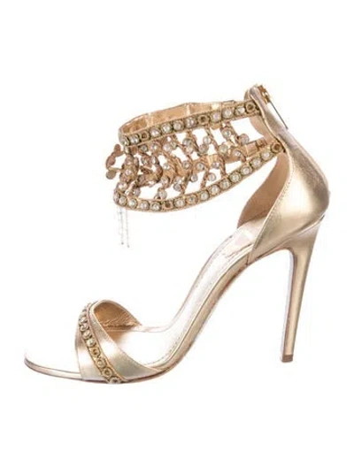 Pre-owned René Caovilla Leather Crystal Embellishments Gladiator Sandals In Gold