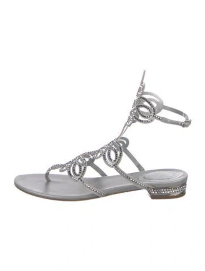 Pre-owned René Caovilla Leather Crystal Embellishments Gladiator Sandals In Silver