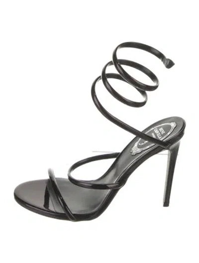 Pre-owned René Caovilla Leather Crystal Embellishments Gladiator Sandals W/ Tags In Black