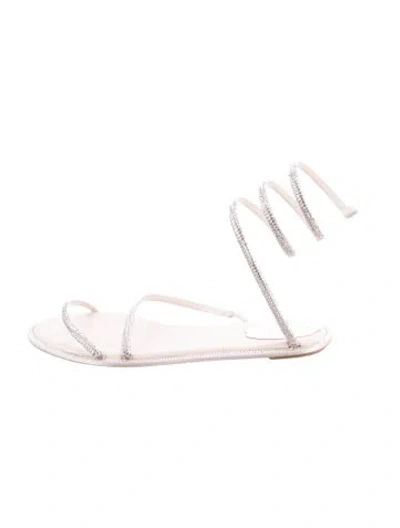 Pre-owned René Caovilla Leather Crystal Embellishments Gladiator Sandals In White