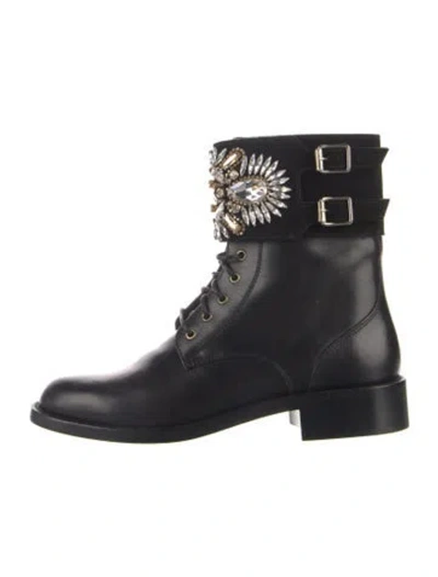 Pre-owned René Caovilla Leather Crystal Embellishments Lace-up Boots In Blue