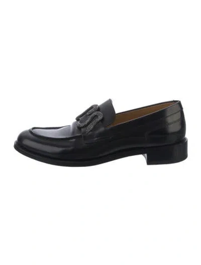 Pre-owned René Caovilla Leather Crystal Embellishments Loafers In Black