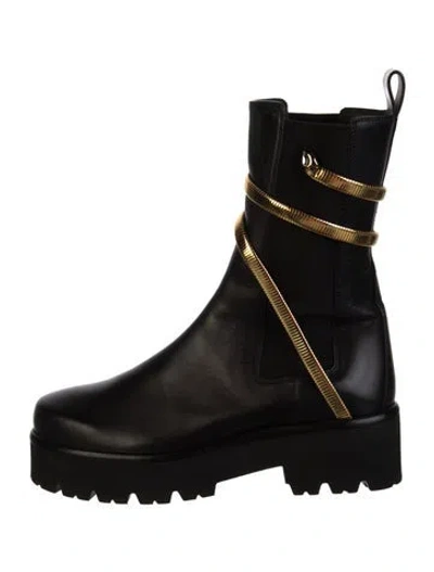 Pre-owned René Caovilla Leather Crystal Embellishments Moto Boots In Black