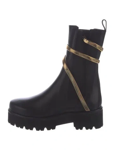 Pre-owned René Caovilla Leather Crystal Embellishments Moto Boots In Blue