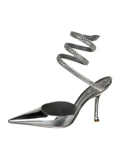 Pre-owned René Caovilla Leather Crystal Embellishments Pumps In Silver