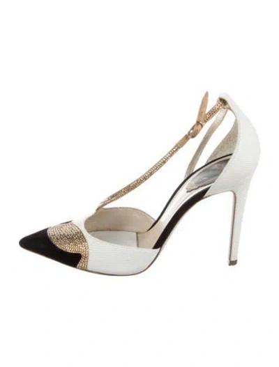 Pre-owned René Caovilla Leather Crystal Embellishments Pumps In White