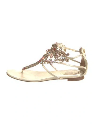 Pre-owned René Caovilla Leather Crystal Embellishments Sandals