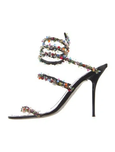 Pre-owned René Caovilla Leather Crystal Embellishments Sandals In Black